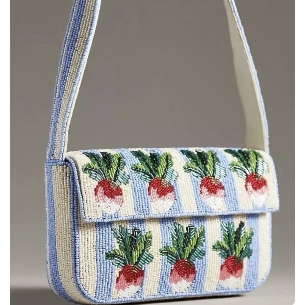 Anthropologie NWT Fiona Beaded Shoulder Bag Food & Drink Edition Radish Purse